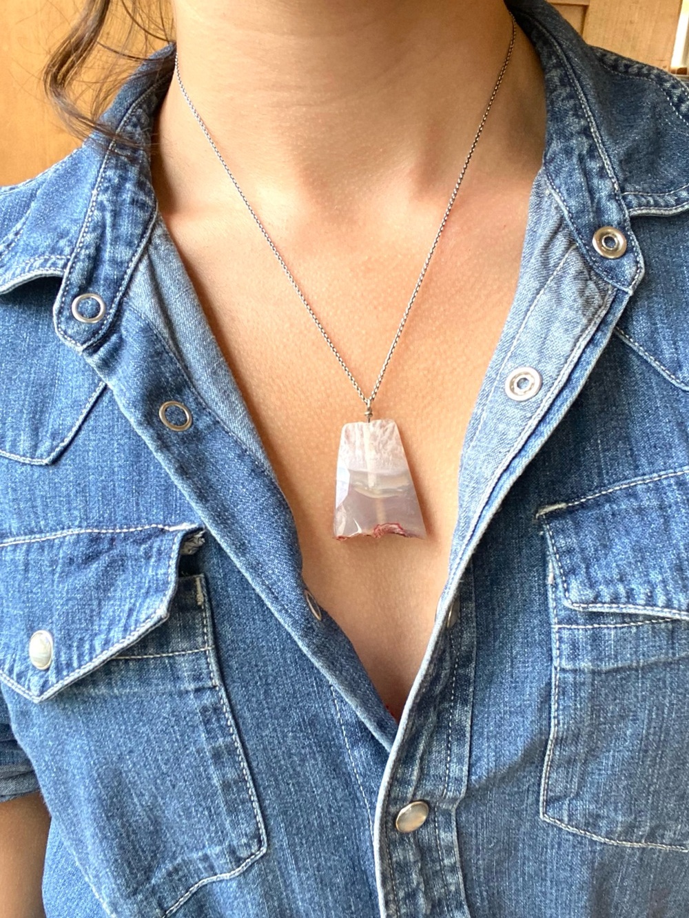 Handmade lavender agate and sterling silver pendant necklace